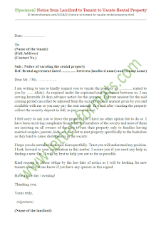 sample letter notice to tenant to vacate rental property