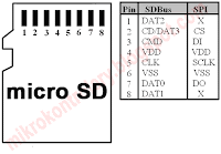 Pinologia (wyprowadzenia) karty mikro SD.