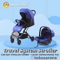 Travel System Stroller Pacific K8005 New Born-3 Tahun One-Hand Fold Self Standing Stroller w Luggage Handle Car Seat Stroller Combo