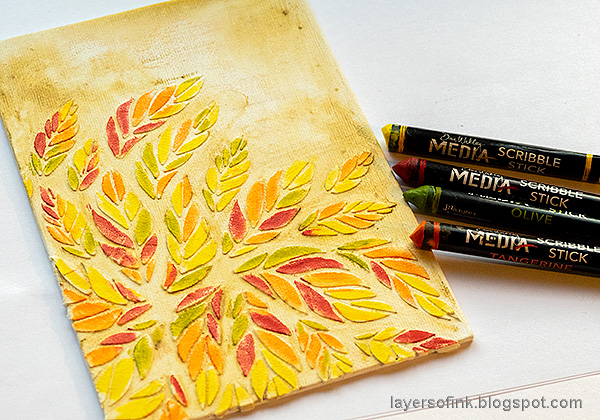 Layers of ink - Tumbling Leaves Canvas Tutorial by Anna-Karin Evaldsson. Color with Scribble Sticks.