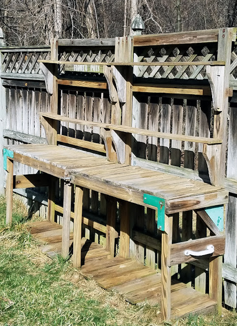 a set of potting benches got a needed clean up