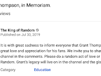 Another YouTuber Dead | Grant Thompson, The King of Random