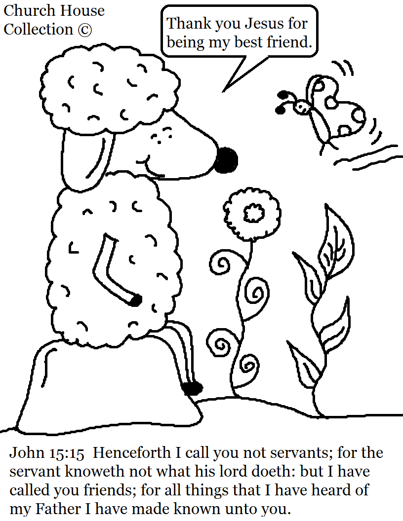 This is a free coloring page for kids in Sunday school or children s church This is a coloring page of a little sheep sitting on a rock looking at a