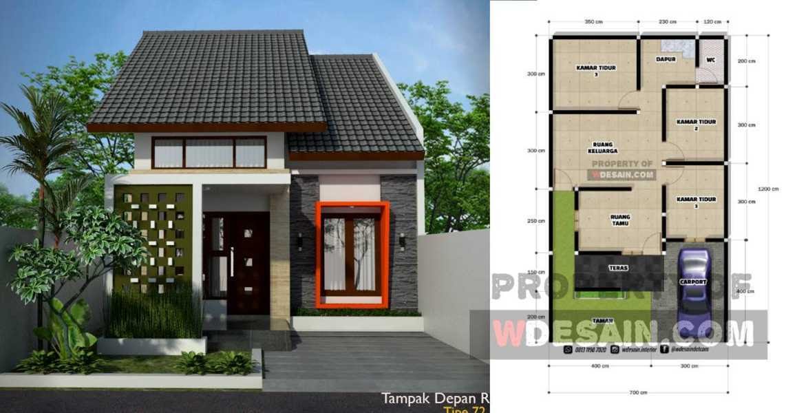 Desain Rumah Minimalis 7x12 3 Kamar Tidur 1 Lantai 