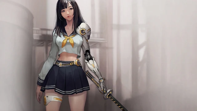 Warrior Anime School Girl With Sword