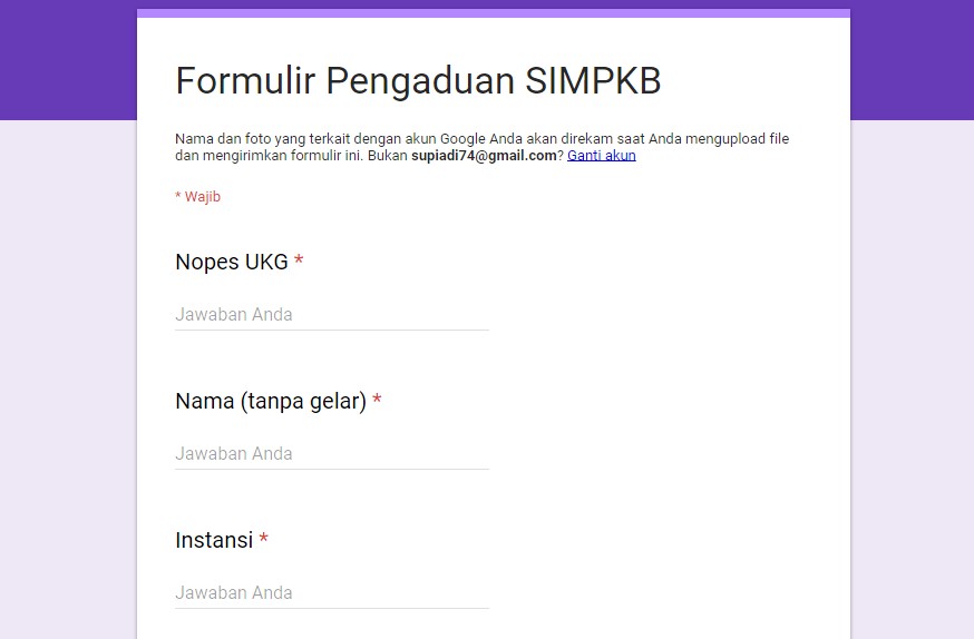 Formulir Pengaduan Calon Peserta PPG Pada SIM PKB