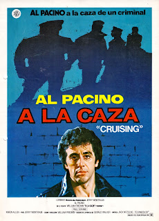 A LA CAZA. Guía publicitaria, portada: 21 x 31 cms. España. Artista: Francisco Fernández-Zarza "Jano". A LA CAZA. Cruising. 1980. Estados Unidos. Dirección: William Friedkin. Reparto: Al Pacino, Paul Sorvino, Karen Allen, Richard Cox, Joe Spinell, Don Scardino, Powers Boothe, James Remar, Ed O'Neill, Jay Acovone, Randy Jurgenson, Barton Heyman, Gene Davis, Arnaldo Santana, Larry Atlas, Allan Miller, Sonny Grosso, Michael Aronin, William Russ, Mike Starr, Steve Inwood, Keith Prentice, Leo Burmester, James Sutorius, Richard Jamieson, Jimmie Ray Weeks, James Hayden, Robert Osth, Henry Judd Baker, Burr DeBenning, Ray Vitte, Bob Duggan, Dan Sturkie, Linda Gary.