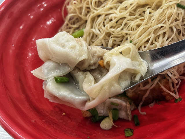 Thai-Chinese pork wonton noodles with crispy pork belly