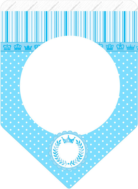 Light Blue Crown in Stripes and Polka Dots  Free Party Printables for a Quinceanera Party.