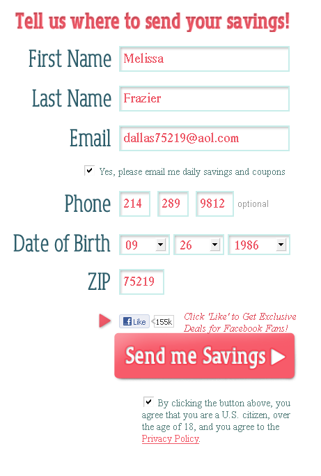 Step 4: Type your FULL ADDRESS and click Send ME Saving!