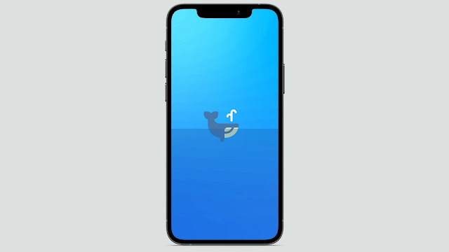 Minimalist illustration of a whale in the ocean to use as background wallpaper on iPhone and Android