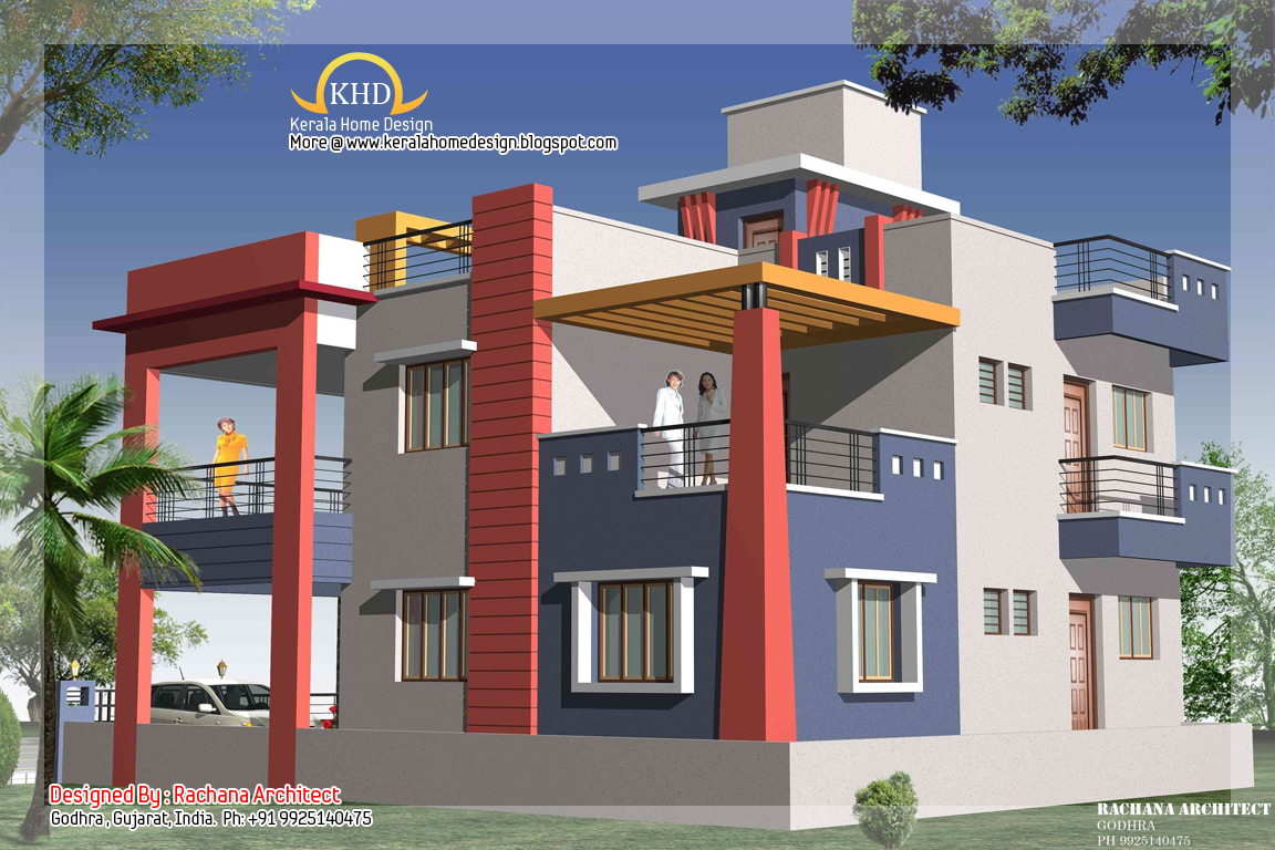 Duplex House  Plan  and Elevation  2349 Sq Ft home  