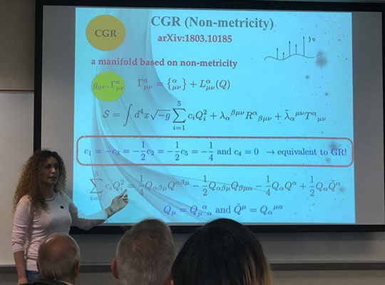 Lavinia Heisenberg, ETH Zurich, addresses the Philosophy of Dark Energy Workshop (Source: Palmia Observatory)