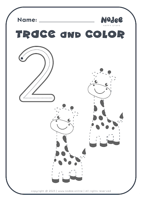Color - Trace and Color Number Two Worksheet for Kids