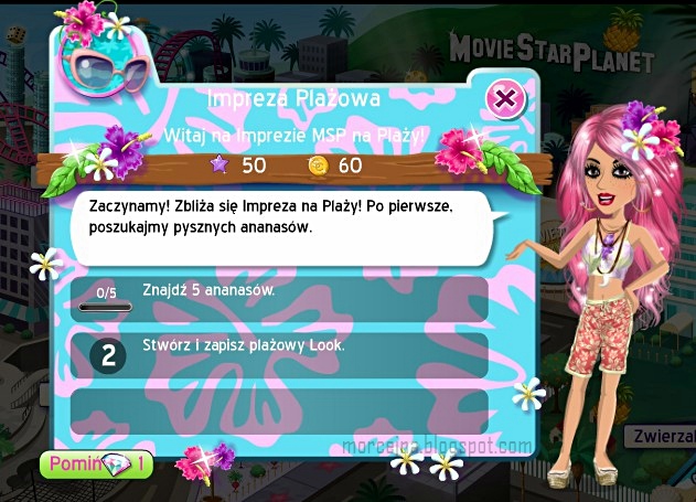 Wakacje na MovieStarPlanet 2015 - zadanie pierwsze - Impreza Plażowa