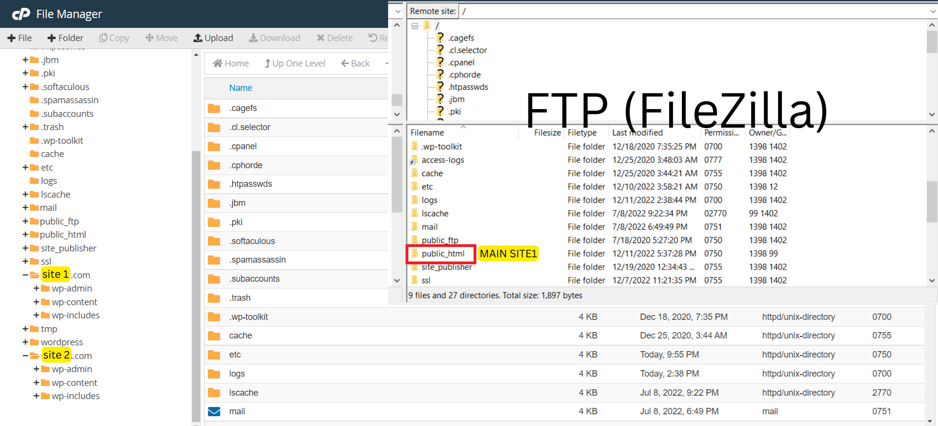 FileZilla and Cpanel File Manager public html and addons