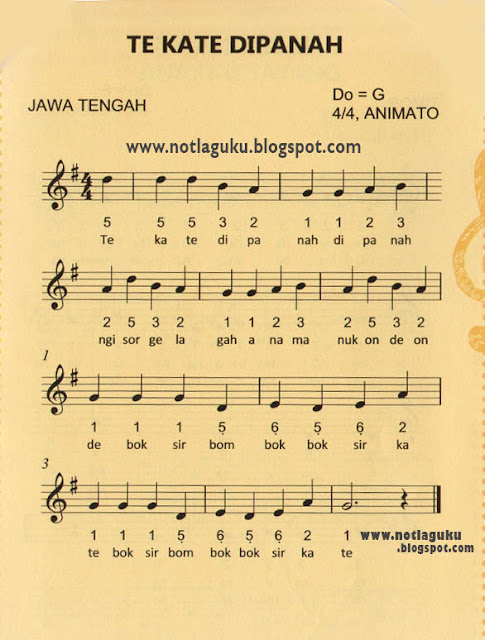 Not Angka Lagu Te Kate Dipanah