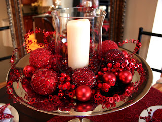 condo christmas decor ornaments on tray