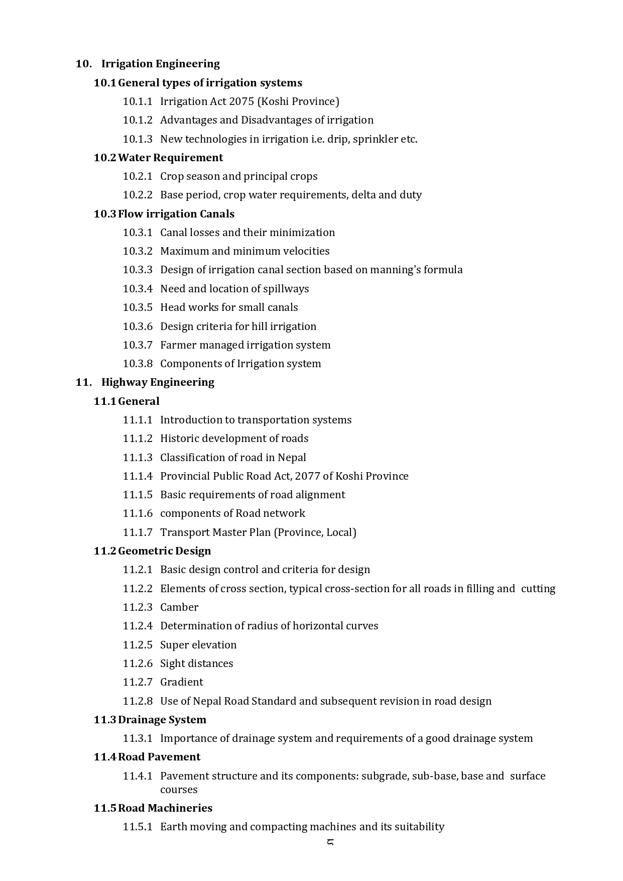 Koshi Pradesh Sub-Engineer Level 5 Technical Syllables कोशी प्रदेश प्राविधिक सब-ईन्जिनियर तह ५ पाठ्यक्रम