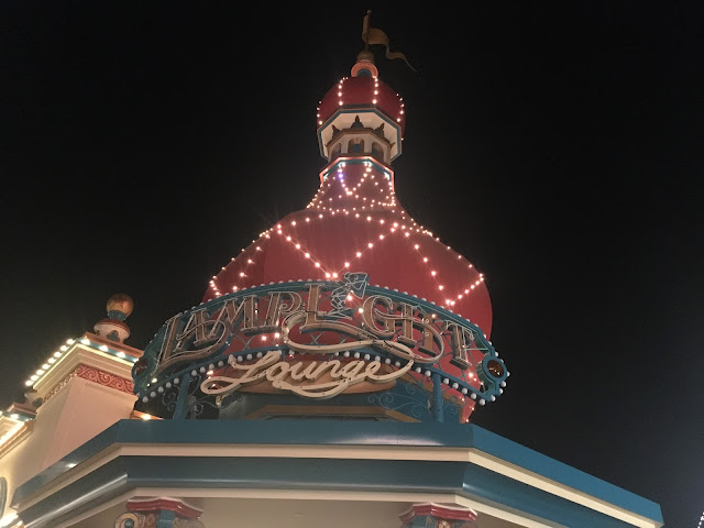 Lamplight Lounge Entrance Sign at Night Pixar Pier Disney California Adventure Disneyland