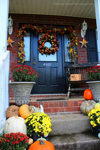 Farmhouse Style, Porch Decor, Mums, Pumpkins, Fall Decor