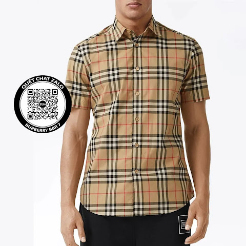 Áo sơ mi Burberry nam màu vàng tay ngắn check cân hàng hiệu công sở
