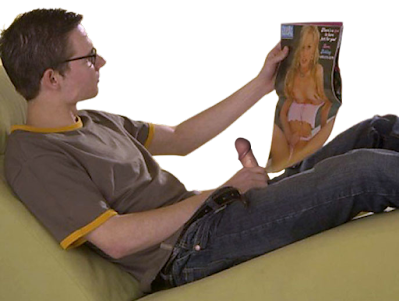Guy jacking off to adult magazine PNG clipart