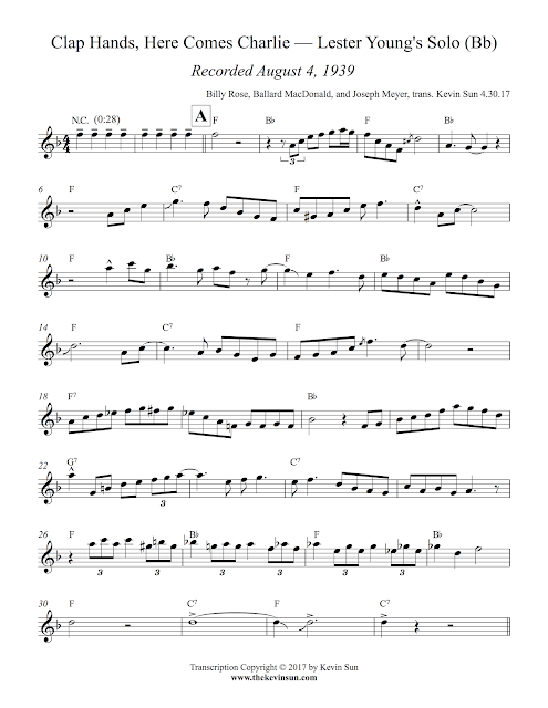 Clap Hands, Here Comes Charlie — Lester Young Solo Transcription (Bb) 1