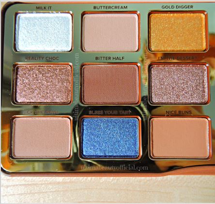 Close up of first nine shadows on the left of Too Faced Better Than Chocolate Eyeshadow Palette