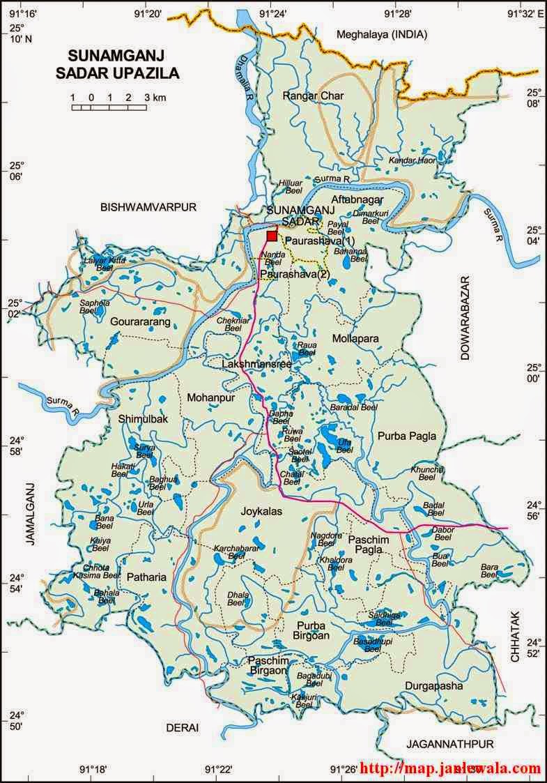 sunamganj sadar upazila map of bangladesh