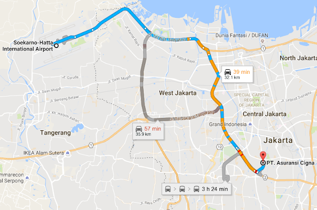 Petunjuk arah Alamat Asuransi Cigna Indonesia dari Bandara Soekarno Hatta