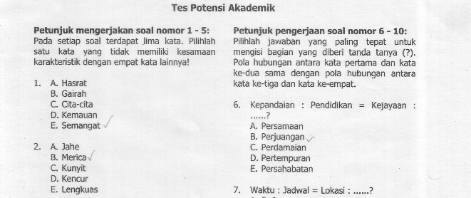 Soal Tpa Bappenas Dan Kunci Jawaban Pusat Pelatihan Tpa