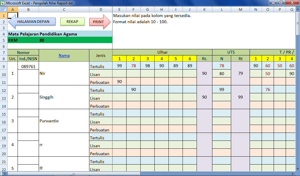 Aplikasi Nilai Raport KTSP Excel - deuniv