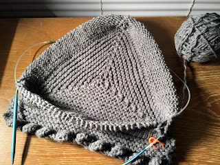 knitted base, knitting in progress