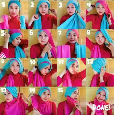 tutorial model hijab wisuda segi empat dua warna terbaru