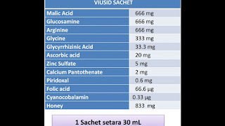 Komposisi Viusid Sachet setara 30 mL harga relatif murah beli di Jonadoctor Kesehatan dan Bisnis, The composition of Viusid Sachet is equivalent to 30 mL, the price is relatively cheap to buy at Jonadoctor Health and Business