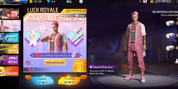 Free Fire new Luck royale bundle Rhythm of the rose 2023