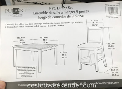 Dimensions of the Pulaski Furniture 9pc Counter Height Dining Set