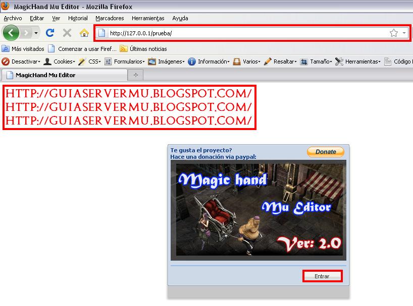 Interfaz del programa vista desde el navegador