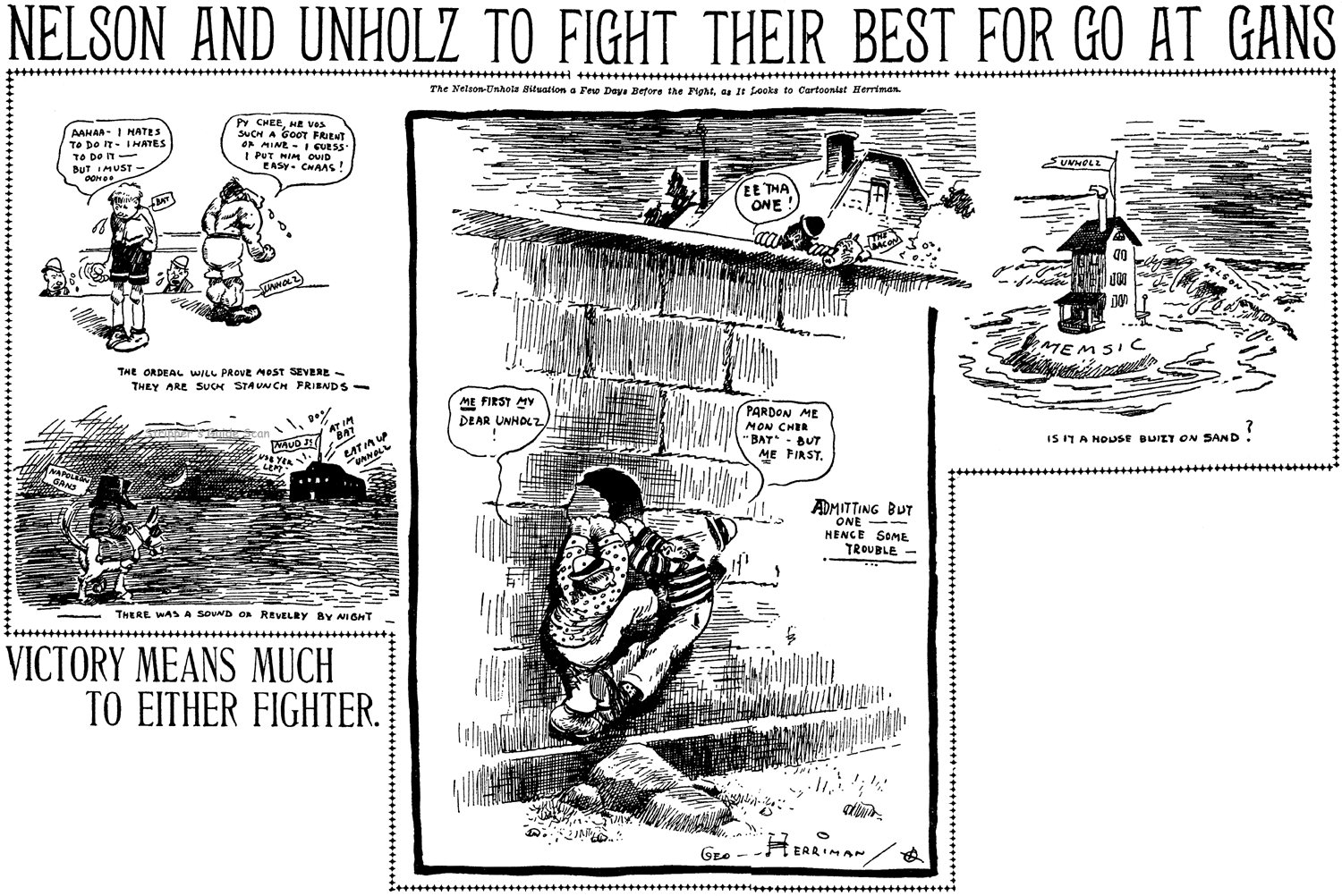 Sunday February 2 1908 Battling Nelson and Rudy Unholz are meeting in the ring on Tuesday the only time these friends shall be e ring foes