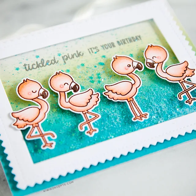 Sunny Studio Stamps: Fabulous Flamingos Frilly Frames Stripes Dies Fluffy Clouds Birthday Card Summer Themed Card by Keeway Tsao