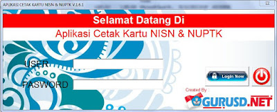 Form Login Aplikasi Cetak NUPTK dan NISN