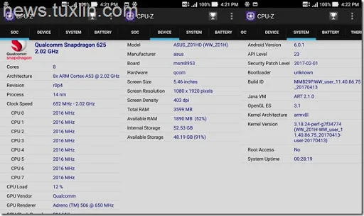 Benchmark Asus Zenfone Zoom S ZE553KL CPU-Z
