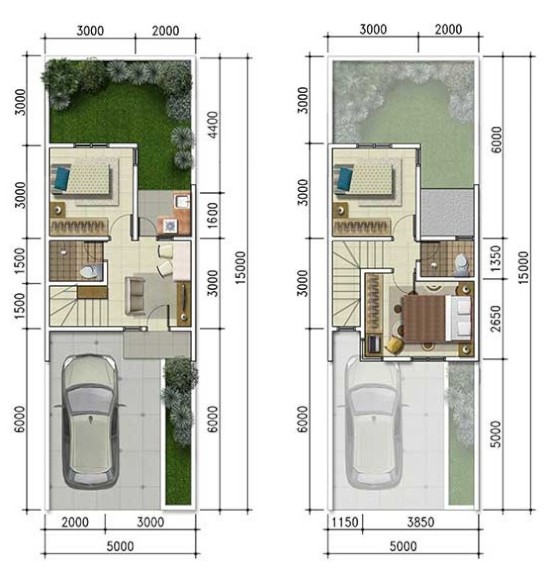  2  Skema Rumah  Minimalis Ukuran 5X15  Meter 3 Kamar Tidur 2  