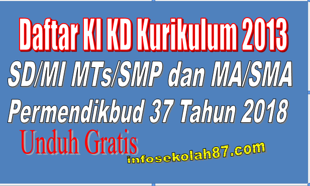 Update | Daftar KI KD Kurikulum 2013 Sesuai Dengan Permendikbud 37 Tahun 2018