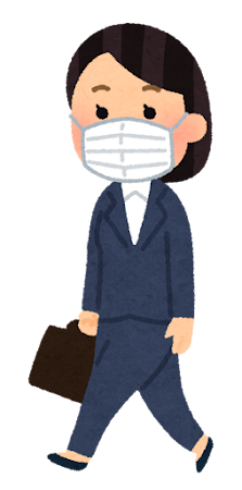 マスクを付けて歩く会社員のイラスト（スーツの女性）