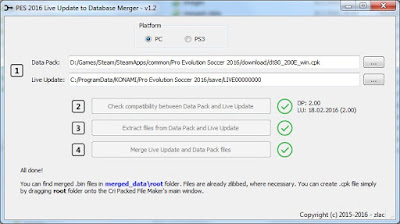 PES 2016 PC/PS3 Tool Merge Live Update Files With Database Files v1.2 by zlac