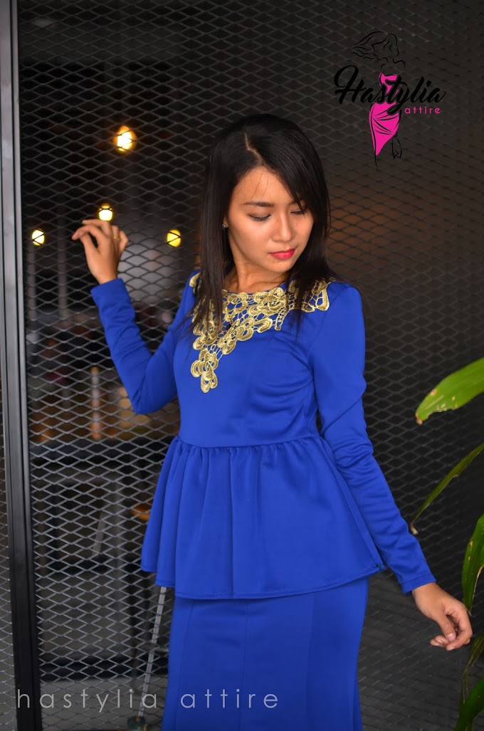 HA16001 - Blue Peplum Top set with Long Skirt