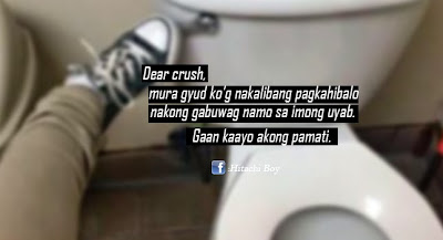 Dear crush, murag gyud o'g nakalibang pagkahibalo nakong gabuwag namo sa imong uyab. Gaan kaayo akong pamati. hitachiboy funny bisaya meme quotes love student life jokes toilet bowl poop success go to the cr diarrhea lbm