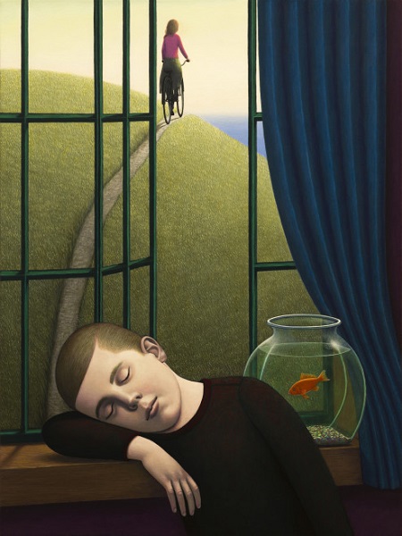 John Tarahteeff paintings - "Inside Far Away" - deep emotion art - drama sutil - joven durmiendo